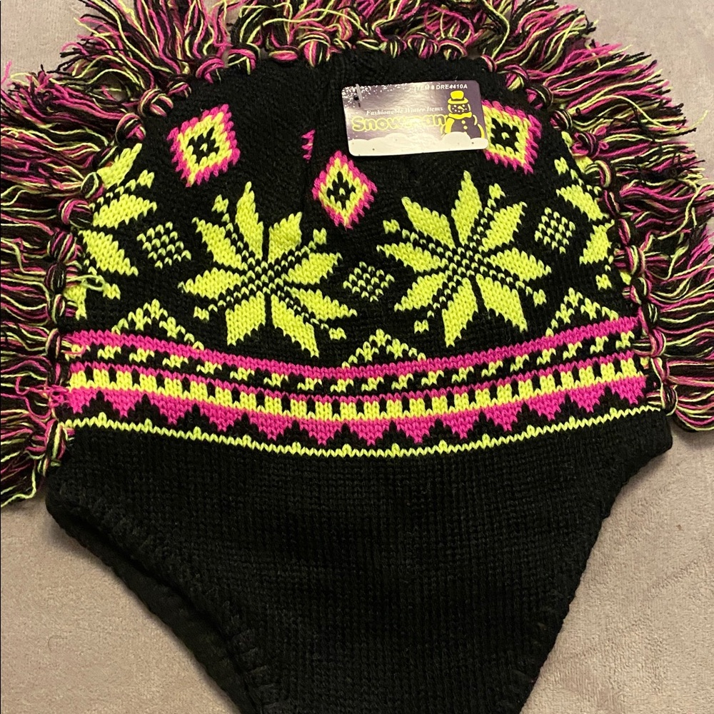 Vibrant Knit Winter Hat with Fringe